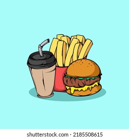 FRENCH FRIES, BURGER, AND DRINK SET ILLUSTRATION