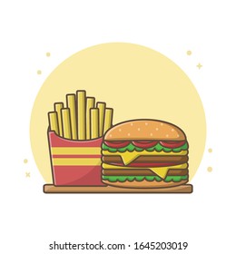 French Fries and Burger Icon Design Vector