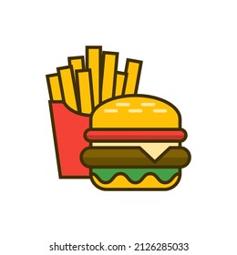 French fries with burger outline icon