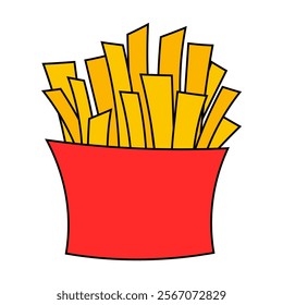 French Fries in a cardboard package. Delicious popular Fast food. Vector illustration isolated on white background.