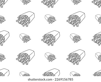 french fries cartoon character seamless pattern on white background
