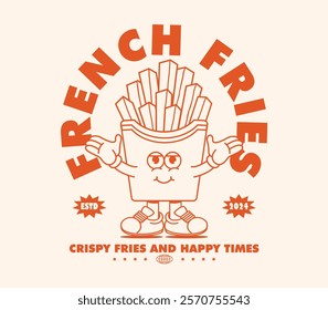 french fries cartoon character vintage design for for graphic t shirt, streetwear, poster, sticker and merchandise