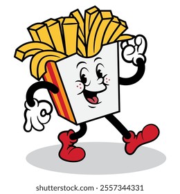 French fries cartoon characters walking. Best for sticker, logo, and mascot for fast food restaurant business