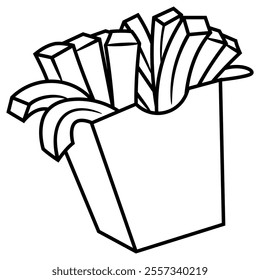 French fries cartoon in cool packaging box. Best for outline, icon, logo, and coloring book for fast food restaurant business