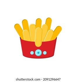 French fries cartoon icon isolated on white background. Flat Vector Food and Beverages Illustration. Junk food sign symbol. Suitable for web icons, stickers, templates and poster backgrounds.
