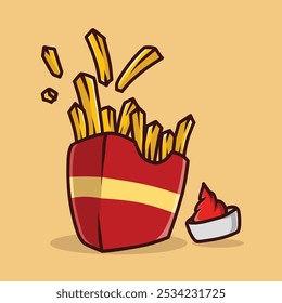 french fries cartoon illustration fast food concept isolated