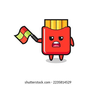 french fries cartoon as the line judge hold the flag up at a 45 degree angle , cute style design for t shirt, sticker, logo element