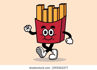 French Fries Cartoon Mascot Character Running and Smiling Illustration
