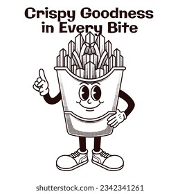 French Fries Character Design With Slogan Crispy Goodness in Every Bite