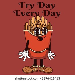 French Fries Character Design With Slogan Fry day, every day