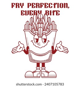 French Fries Character Design With Slogan Fry perfection every bite