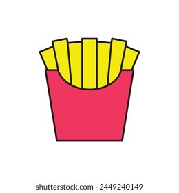 French fries character line icon isolated on a white background. Vector illustration.