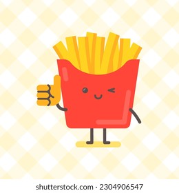 French fries character showing thumbs up and smiling. Funny character. Vector Illustration