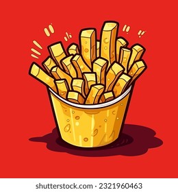 Pommes frites. Chips handgezeichnete Illustration. Cartografik im Vektordoodle-Stil