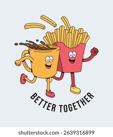 French fries and coffee retro cute illustration