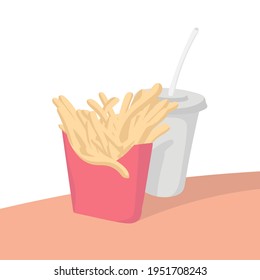 french fries and cola on table isolated on white background with pastel color illustration vector