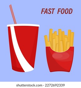 French fries and cola on a white background. Fast food.