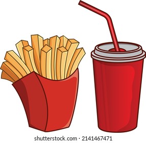 French Fries and cold drink vector art and illustration