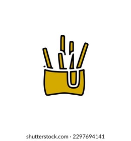 French fries color fill icon, world cuisine vector illustration in trendy style. Editable graphic resources for many purposes.