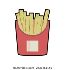 French Fries Colored Icon, Cute colored icon of french fries in cartoon style with fun and appetizing look.