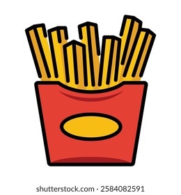 french fries colour fill vector line icon with editable stroke 