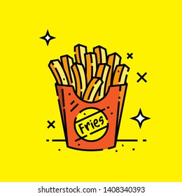 French fries colour line icon. Fast food potato chips graphic. Vector illustration.