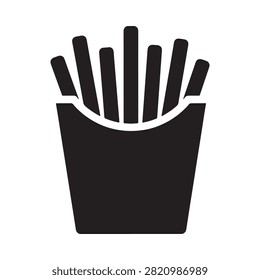 French Fries In Container Black Silhouette On White Background