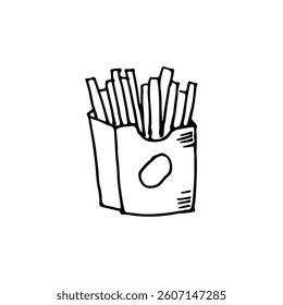 French fries container with potato shape fast food hand-drawn vector.
