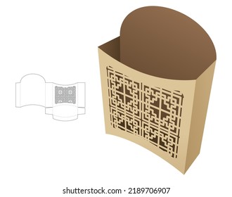 French Fries Container With Stenciled Pattern Die Cut Template And 3D Mockup