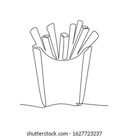 French fries in continuous line art drawing style. Fried potato sticks minimalist black linear sketch isolated on white background. Vector illustration