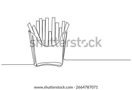 French fries in continuous line art drawing style. Fried potato sticks ,one continuous drawn line of French fries drawn from the hand picture silhouette. Line art. fast food food potato cooked