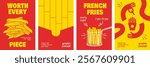 French Fries Cover Designs with Bold Typography and Vibrant Red-Yellow Themes.