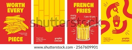 French Fries Cover Designs with Bold Typography and Vibrant Red-Yellow Themes.