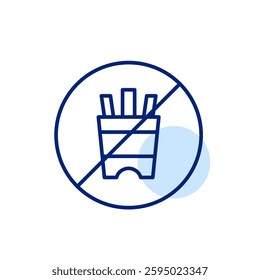 French fries crossed out symbol. Processed food limit, dietary restrictions for weight management and healthy nutrition. Pixel perfect, editable stroke vector icon
