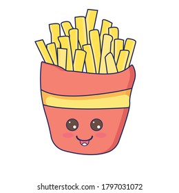 French Fries Cute Junkfood Fastfood Cartoon  Vector Illustration