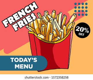 French fries design illustration. Use for poster, flyer, banner, advertising and marketing product