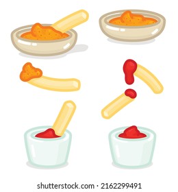 French fries dipped in catchup tomato sauce And chili sauce kawaii doodle flat vector illustration icon