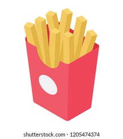 
French fries in a disposable pack 
