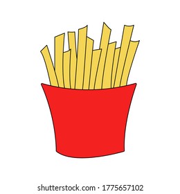 French fries doodle icon. Fast food. Drawing by hand. Vector illustration.