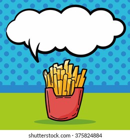 french fries doodle, speech bubble