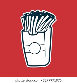 French Fries - Drawing vector illustration, black and white colors, simple doodle hand drawn