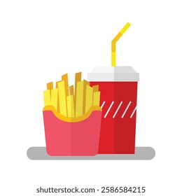 French Fries and Drink icon. Stroke Editable. Stock Illustration