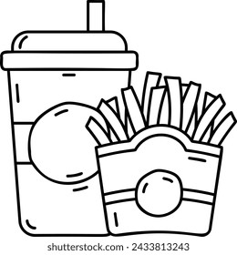 French Fries and Drink Outline Konzept, Fry Chips und Cold Vector Design, Fast Food Handzeichensymbol, Junk Food Zeichen, englische amerikanische Küche Stock Illustration