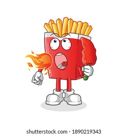 French fries eat hot chilie mascot. cartoon vector