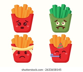 French fries emoticons character icons isolated collection