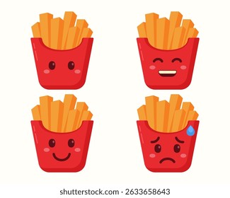 French fries emoticons character icons isolated