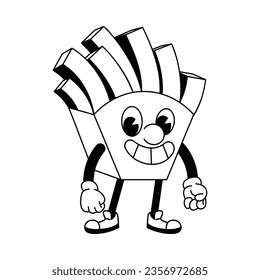 French Fries Fast Food Character Isolated Retro Cartoon Vector