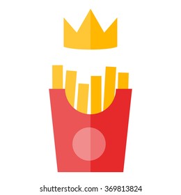 French fries fast food with crown flat vector icon design red and yellow colors on white background