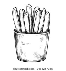 French fries fast food hand drawn vintage vector sketch drawing