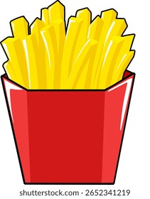 French fries fast food on paper red box flat design stock illustration. Cartoon style.
